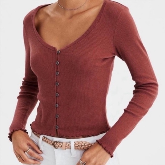 American Eagle Brown Long Sleeve Sz. XS - Picture 2 of 4